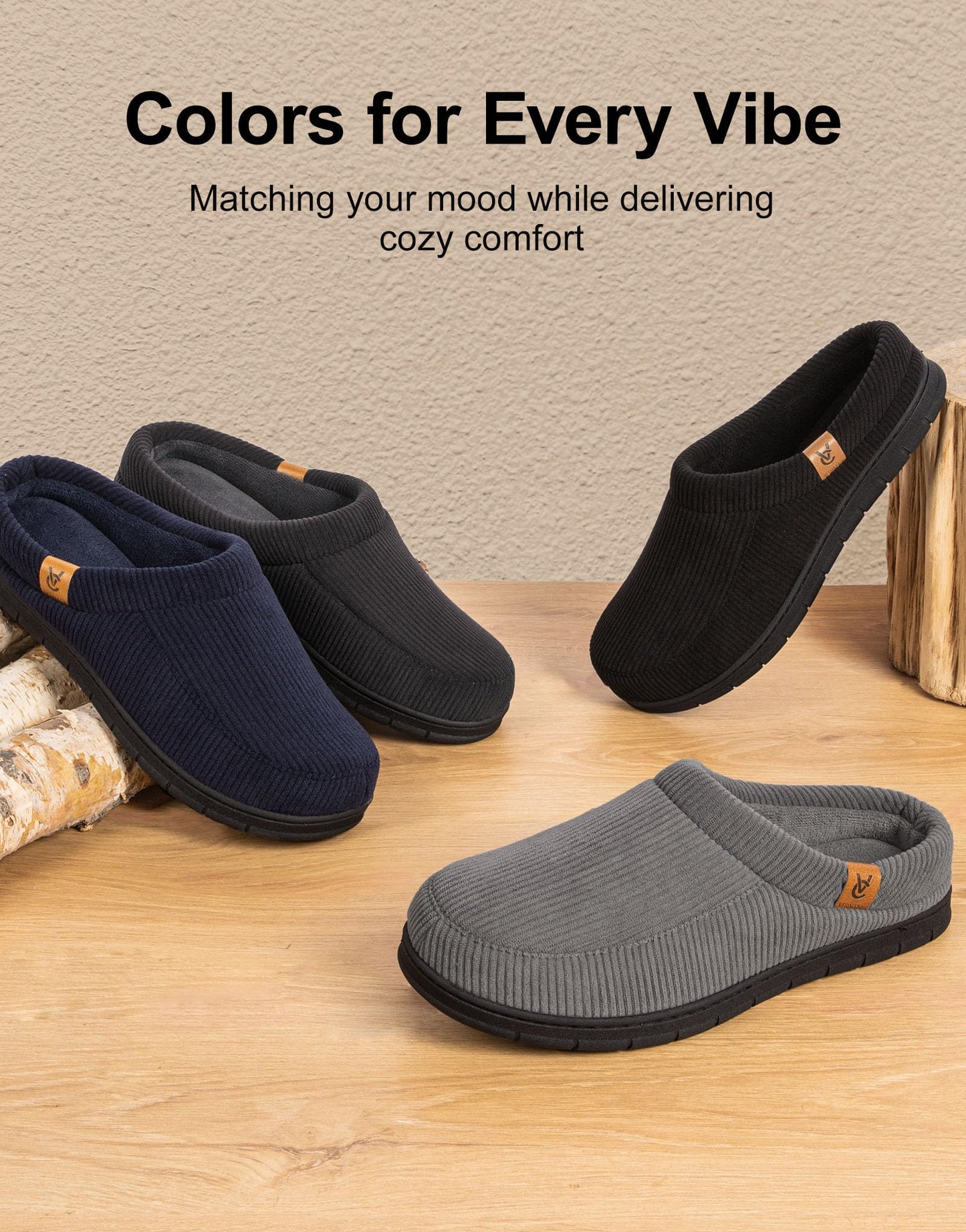 VeraCosy Men's Moccasin Slippers Comfy Soft Durable Slip-on Indoor Memory Foam House Shoes Matt Black, 11-12 US