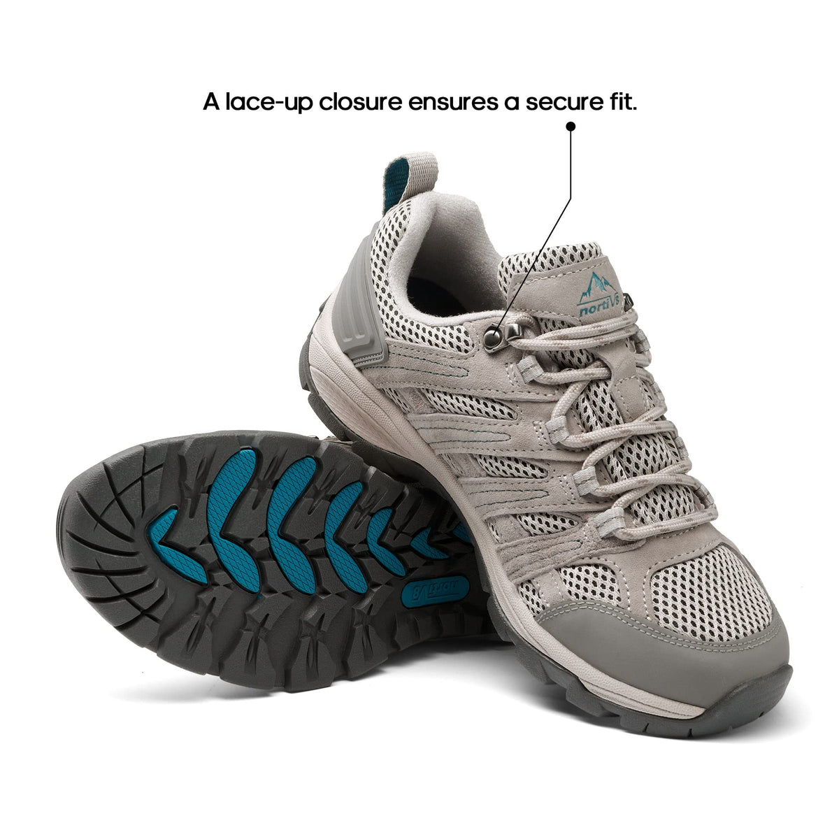 NORTIV 8 Women's Hiking Shoes Lightweight Breathable Mesh Walking Sneakers Outdoor Work Shoes Wander, Light Grey, SNHS222W