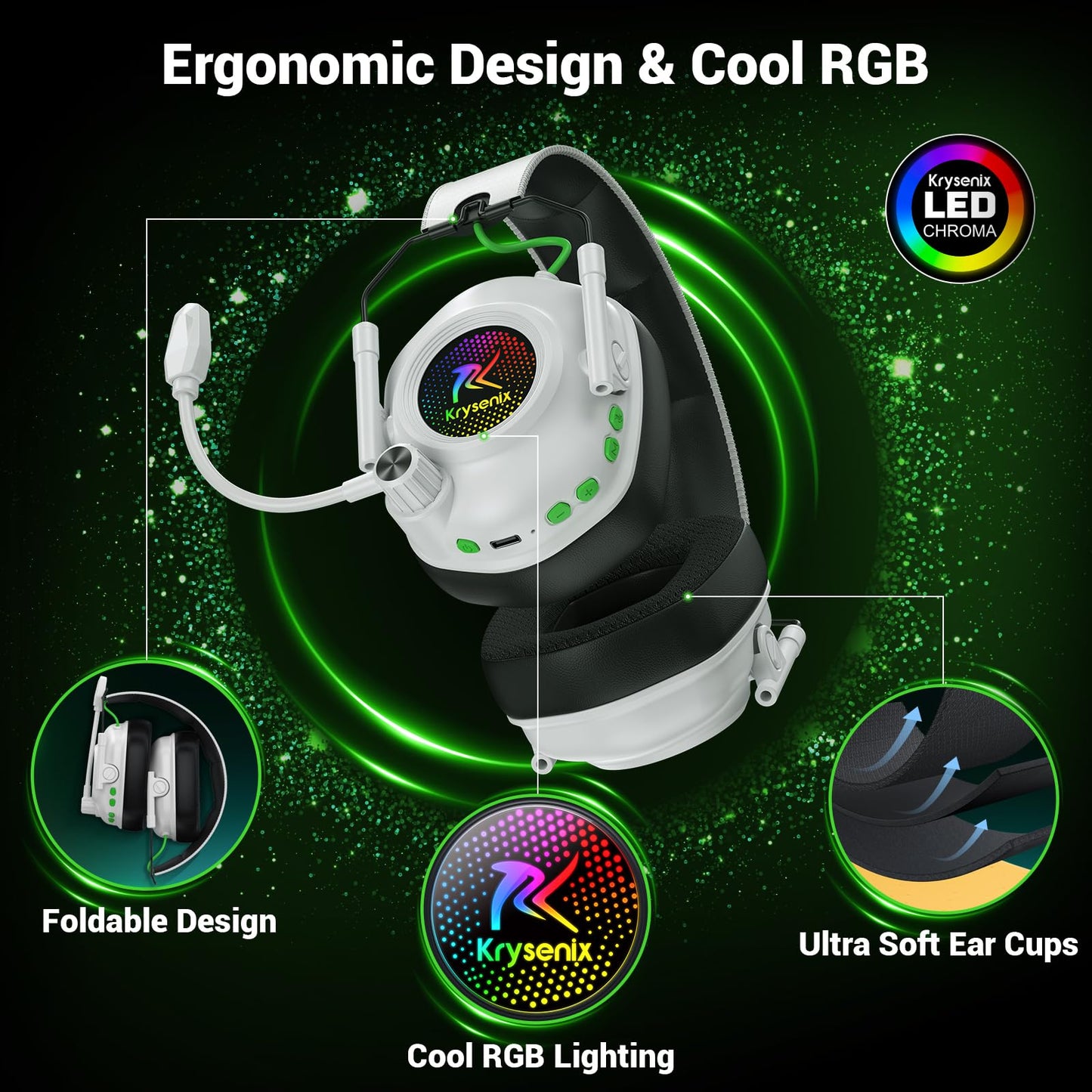 Wireless Gaming Headset with Noise Canceling Mic for Xbox Series X|S, Xbox One, PC, PS5, PS4, Mac, Switch, 2.4 GHz Wireless & Bluetooth 5.4 Gaming Headphones, 50Hr Battery, 50mm Drivers(White)