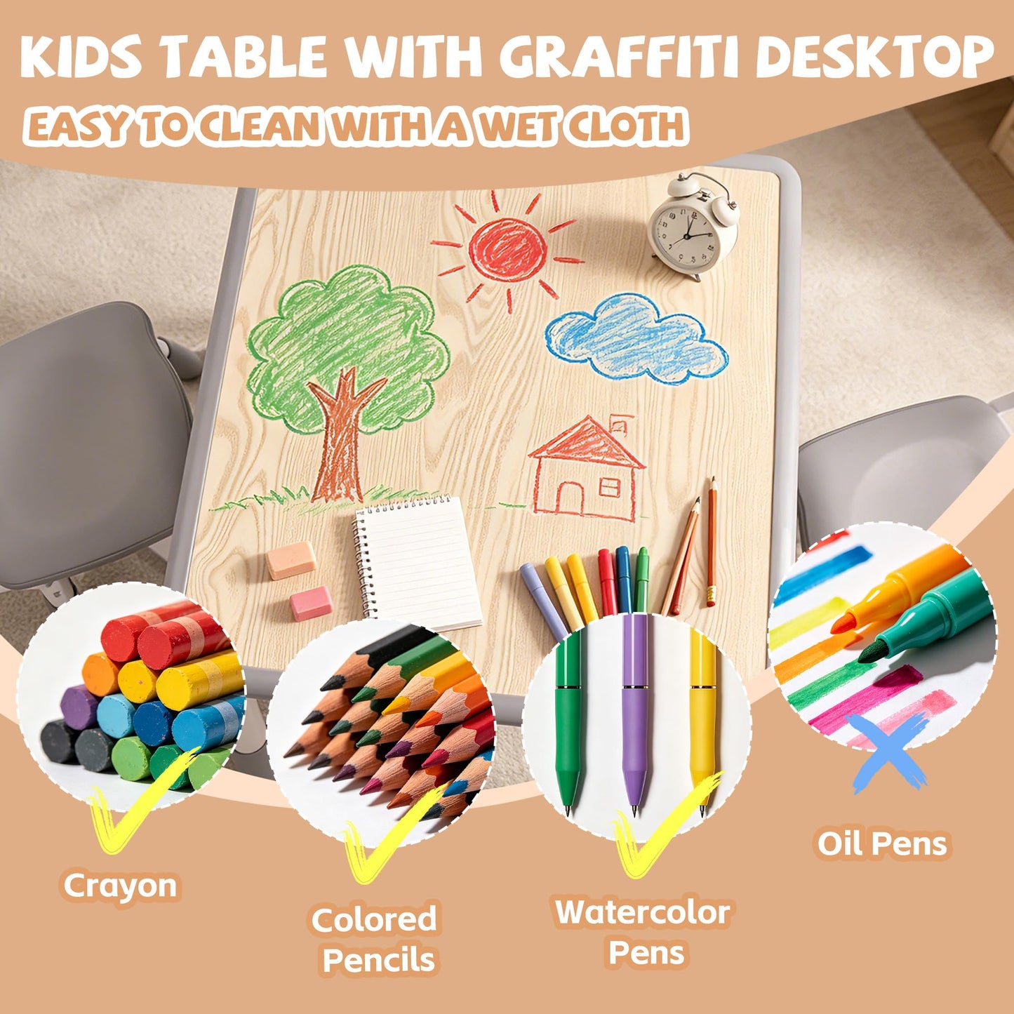 Pterying Set de Mesa y Sillas para Niños (Grey)