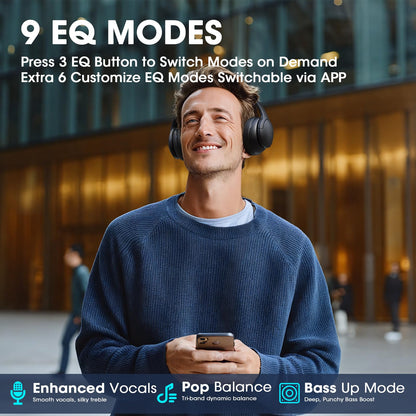 DOQAUS Bluetooth Headphones Over Ear Wireless, 90H Playtime, BT 5.4, 9 EQ Modes via App, Movie & Sleep Mode, HiFi Deep Bass, Memory Foam for Travel, Gym, Phone, PC Stocking Stuffers