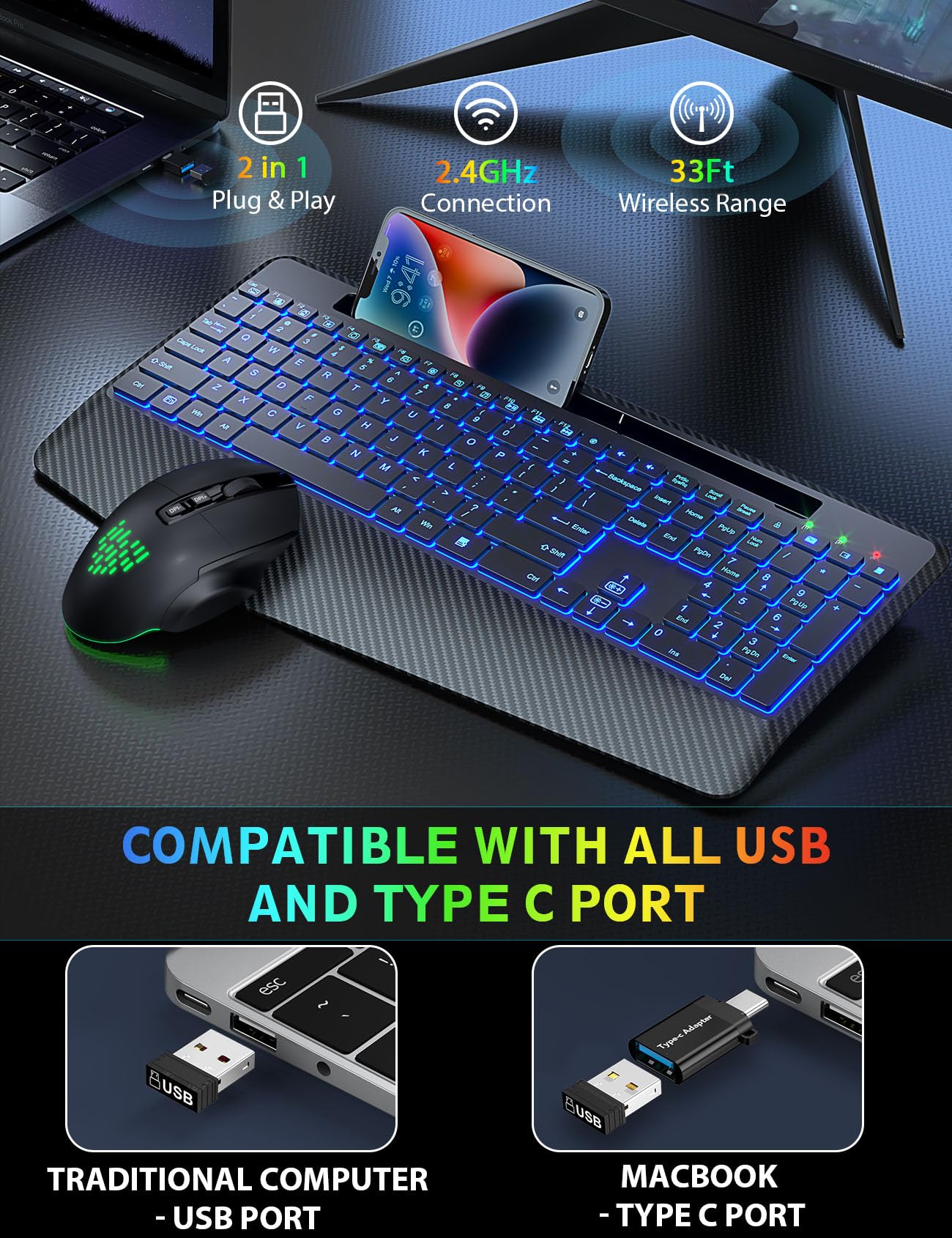 SABLUTE Combo Teclado y Mouse Inalámbrico KM22 Ultra+