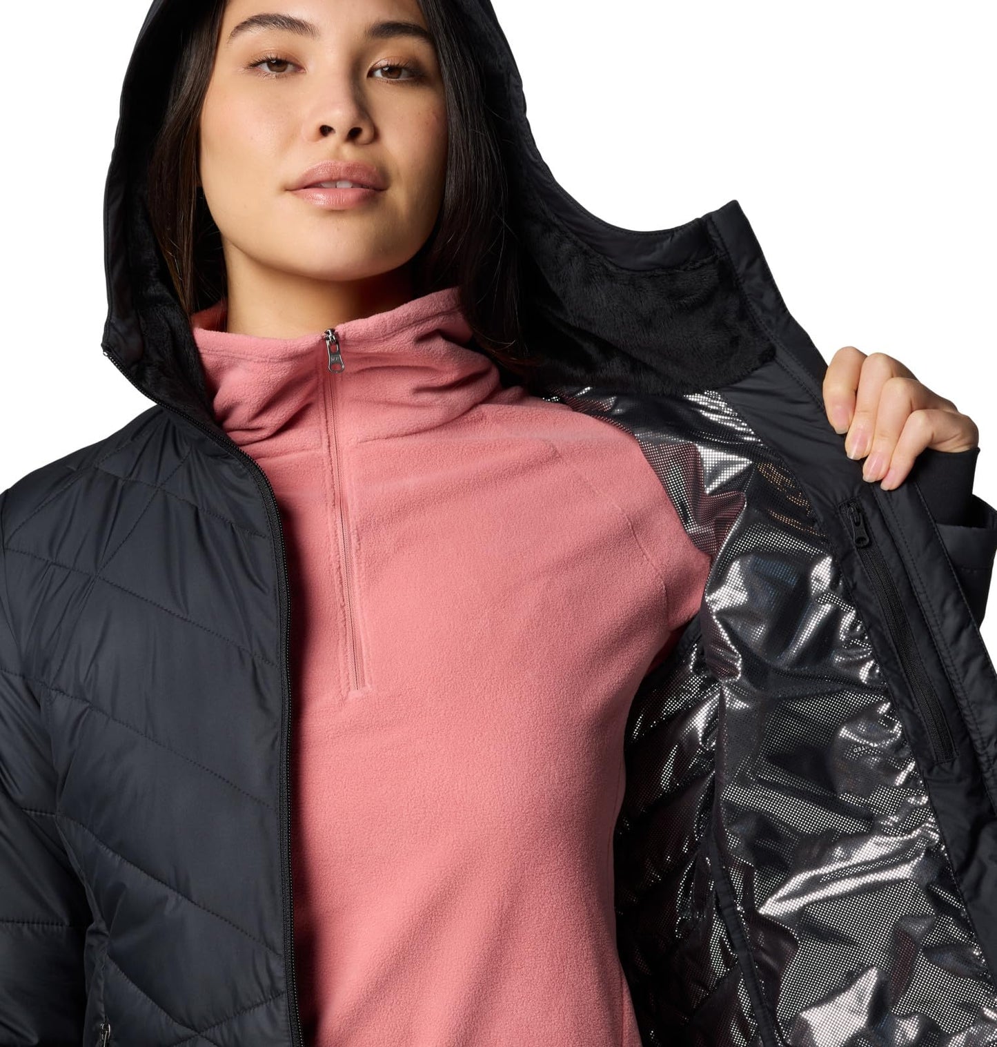 Columbia Chaqueta Acolchada con Capucha para Mujer (Negro / Talla M)
