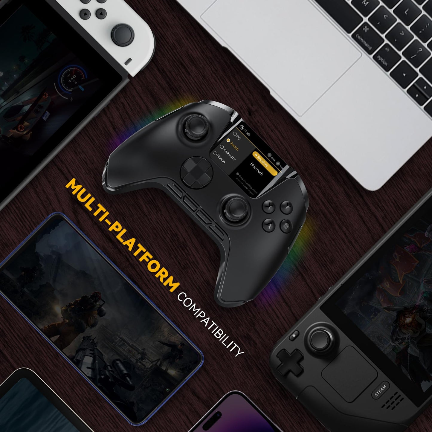 ManbaOne Controlador de Juegos Inalámbrico de Pantalla Interactiva (Negro)