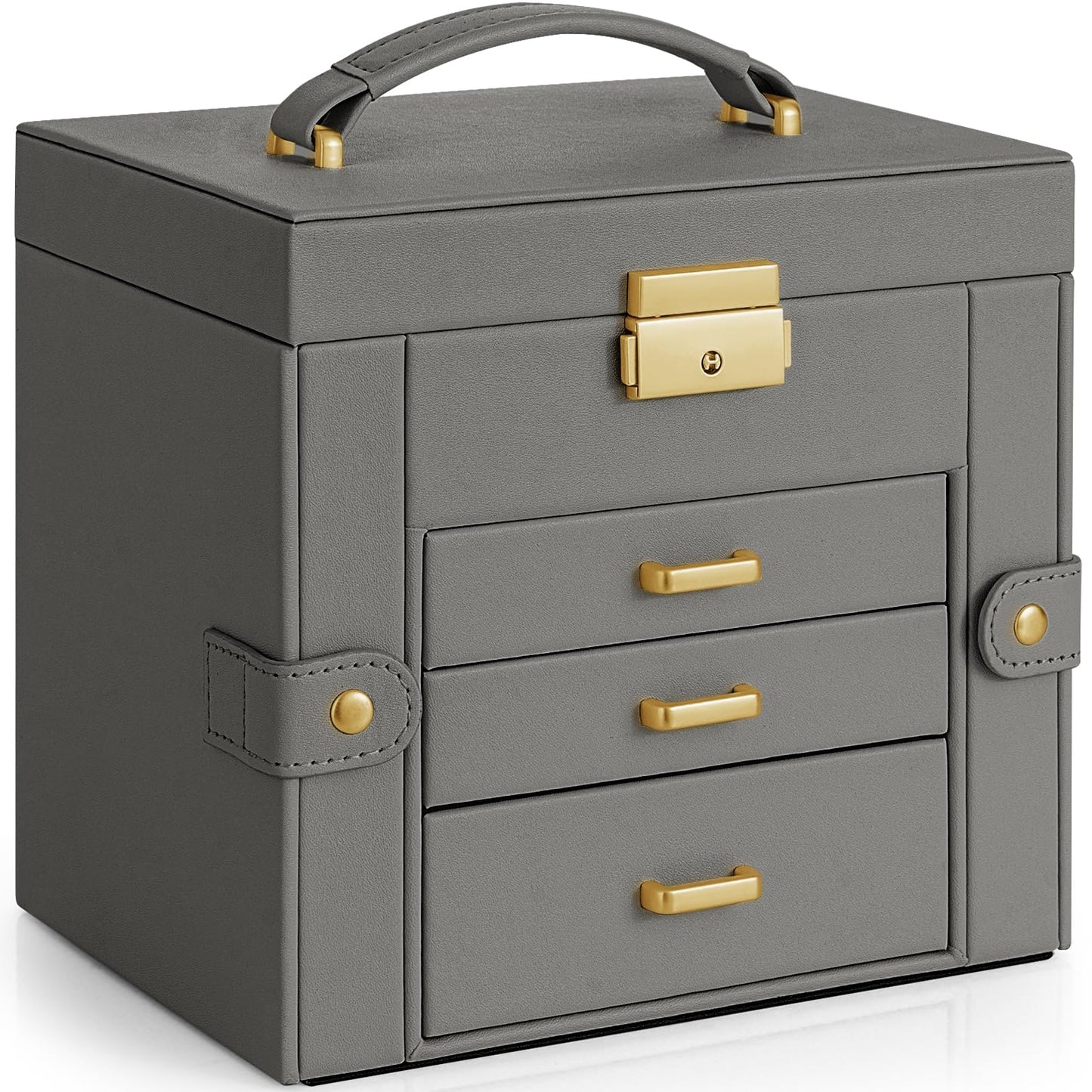 AKOZLIN Caja Organizadora de Joyas de Cuero de 4 Niveles (Gris Oscuro)