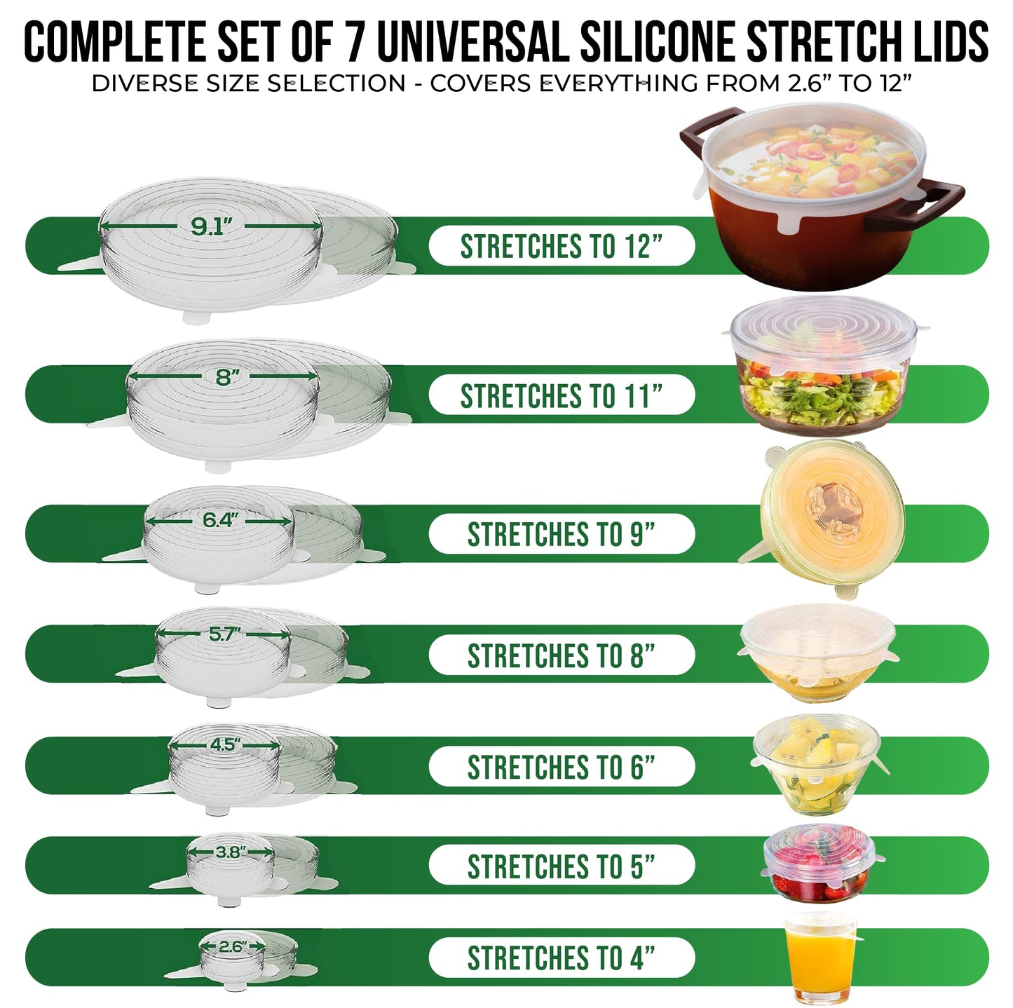 Tapas Extensibles de Silicona Reutilizables (Paquete de 7)