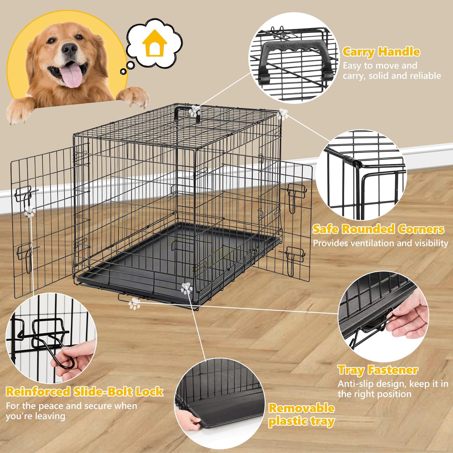 Aidoly Jaula Portátil para Perros de 36 Pulgadas (Mediana)