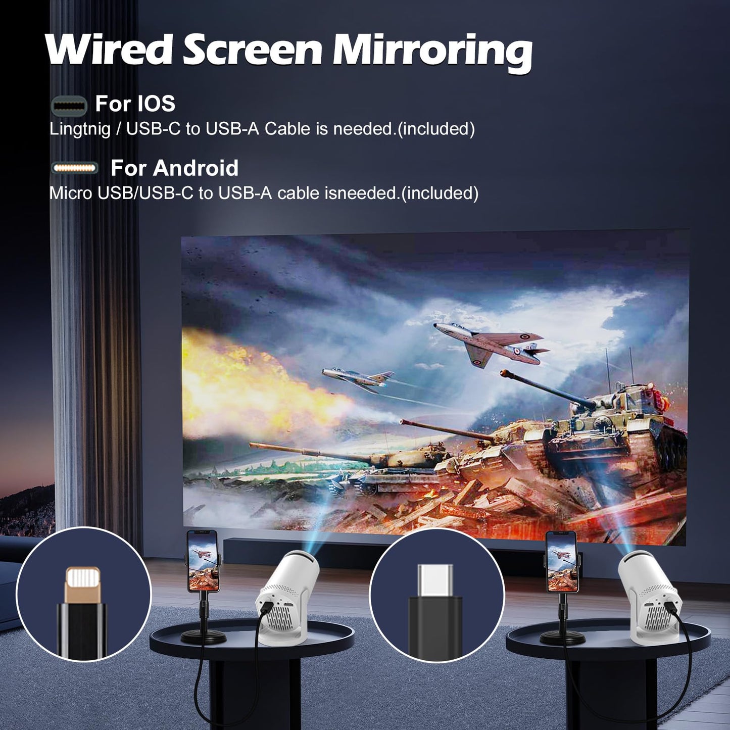 Mini Proyector de Video Inalámbrico Q5 mate (Resolución 1080P / Soporte 4K)