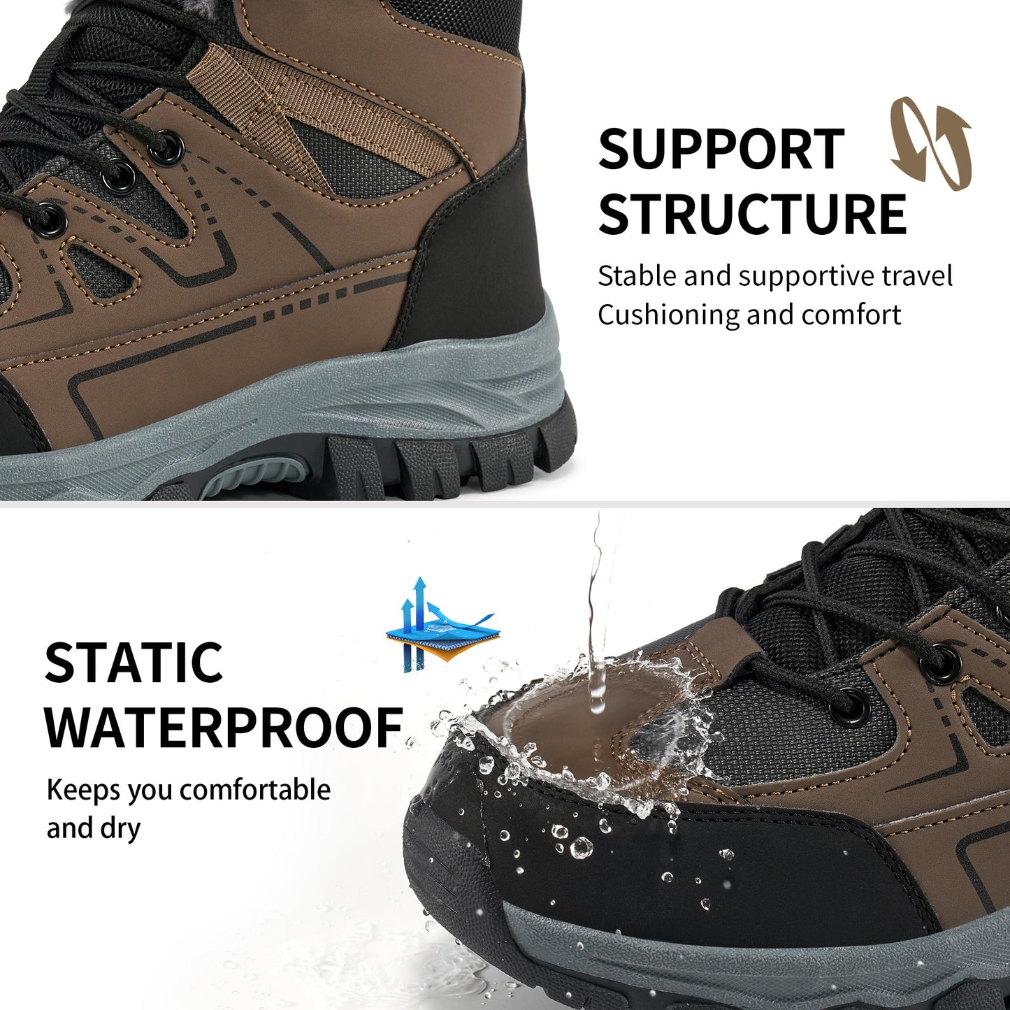 Ablanczoom Snow Boots for Men Winter Warm Fur Lined Waterproof Anti Slip Outdoor Work Camping