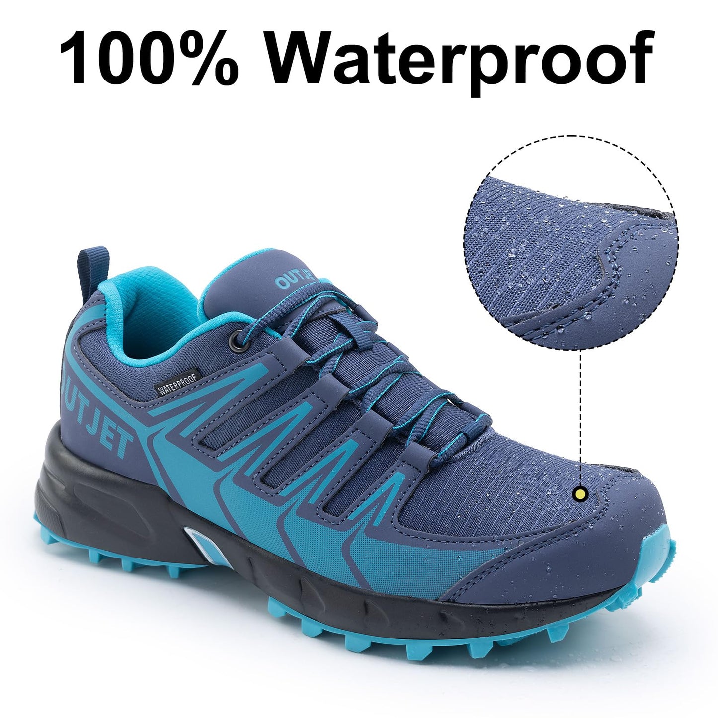 OUTJET Women's Waterproof Hiking Shoes Lightweight Non-Slip Trails Walking Shoes Outdoor Sneakers Blue