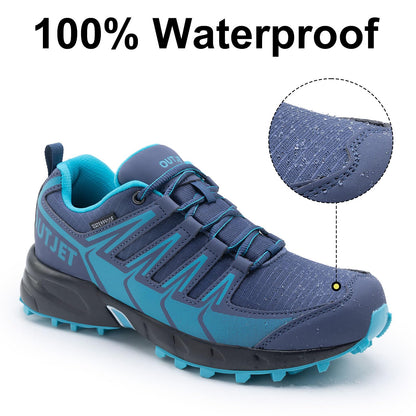 OUTJET Women's Waterproof Hiking Shoes Lightweight Non-Slip Trails Walking Shoes Outdoor Sneakers Blue