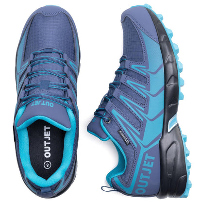 OUTJET Women's Waterproof Hiking Shoes Lightweight Non-Slip Trails Walking Shoes Outdoor Sneakers Blue