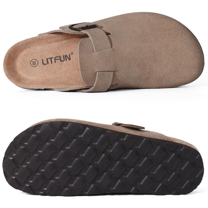 Litfun Unisex Genuine Suede Clogs Soft Footbed Leather Potato Shoes Comfort Slip On Clogs with Arch Support, Mocha