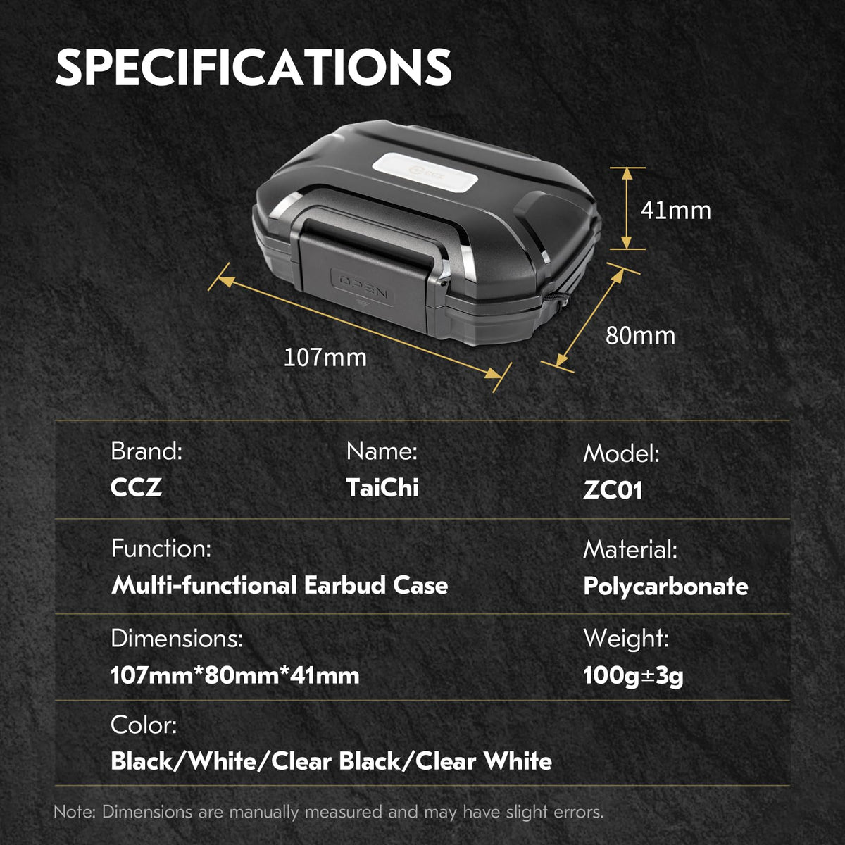 CCZ ZC01 Hard Shell IEM Case for KZ ZS10 Pro in Ear Monitor, Travel Portable Earbuds Case Waterproof Headphone Storage Box for Shure SE215, CCZ Melody, KBEAR KS1, KZ ZAR, ZS12 PRO 2, ZAS (Clear Black)