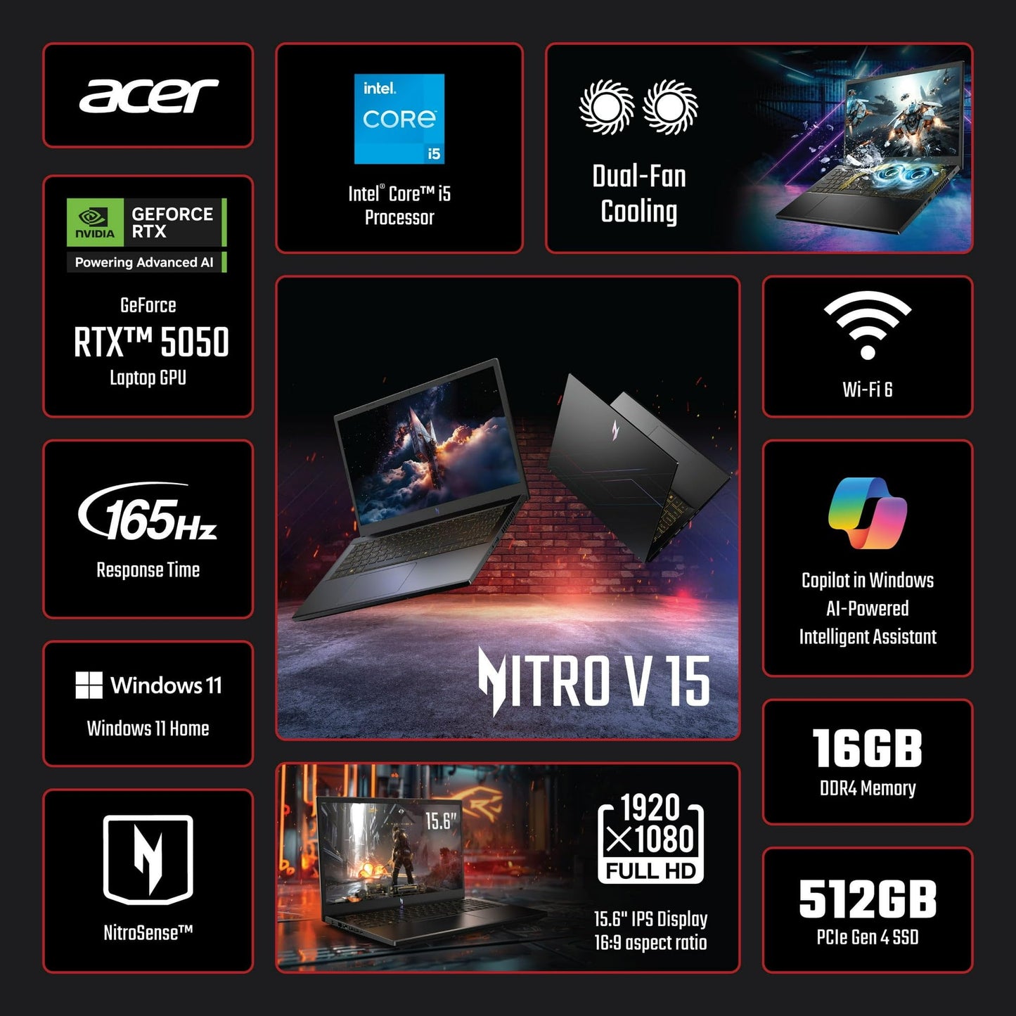 acer Laptop Gamer Nitro V 15 15.6" (512GB SSD / 256GB PSD / 16GB RAM)