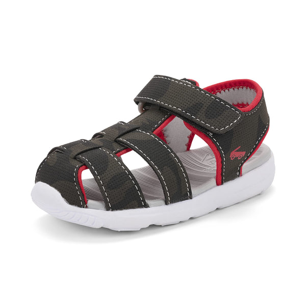 See Kai Run Cyrus Flexirun - Sporty Fisherman Closed-Toe Sandal for Boys, Gray/Red