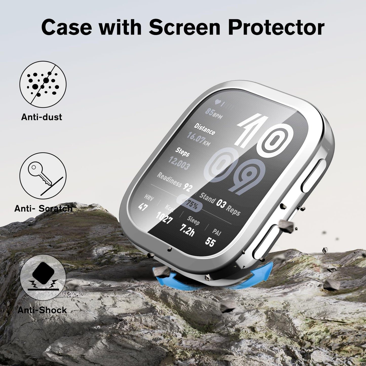 Fintie Fundas Protectoras de Pantalla para Amazfit Bip 6 (Paquete de 3 / Negro, Transparente, Plateado)