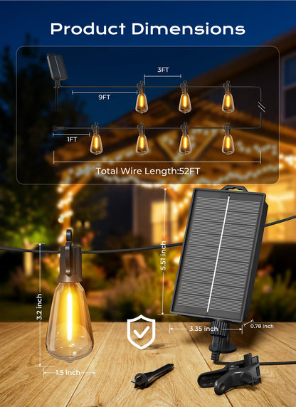 Brightown Guirnalda de Luces Solares 52FT (Exterior Impermeable / 15+1 LED)