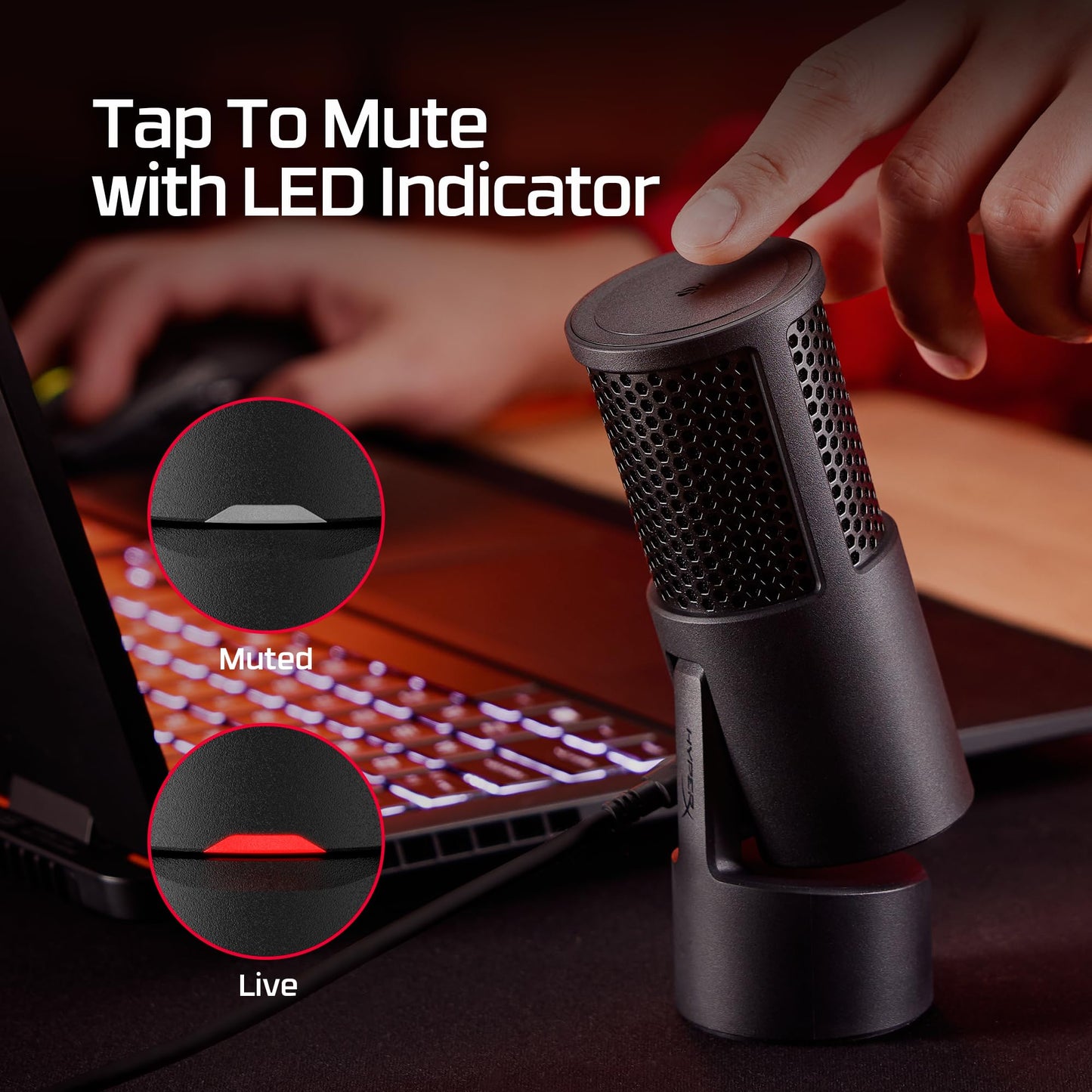 HyperX SoloCast 2 – Gaming USB Condenser Mic for PC, USB-C to USB-A, Built-in Pop Filter, Internal Shock Mount, Plug and Play, 24-bit / 96kHz, Compact Tiltable Stand – Black