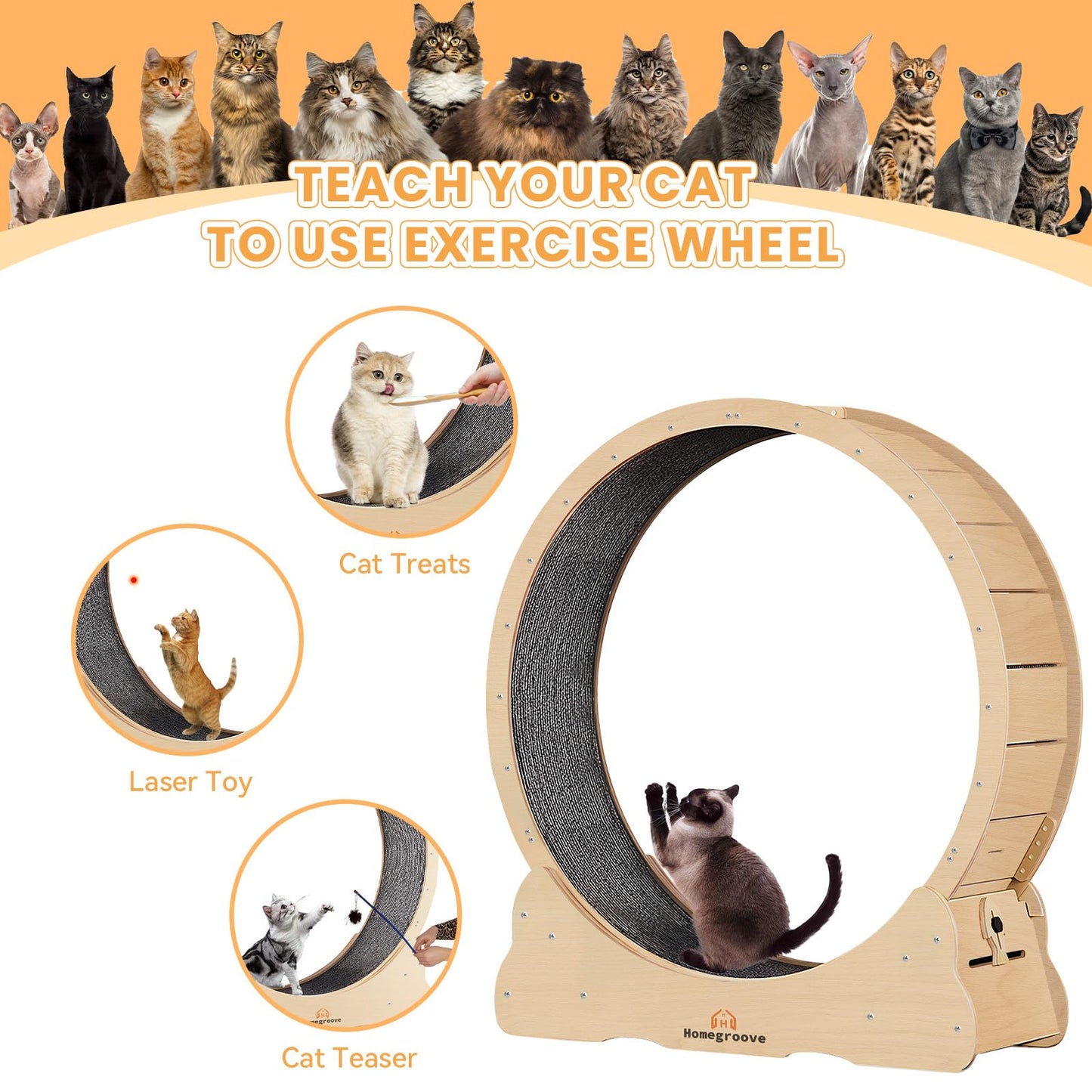 Homegroove Rueda de Ejercicio para Gatos XL (46" / Madera Natural)