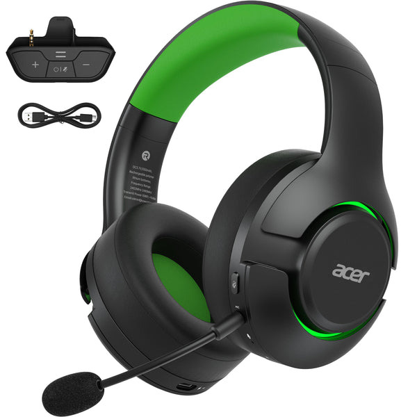 acer Wireless Gaming Headset for Xbox Series X|S & Xbox One, Bluetooth 5.4 Headphones with Noise Canceling Mic, 3D Surround Sound, 40H Battery, Compatible with PC, PS5, Switch, Mac - Black Green