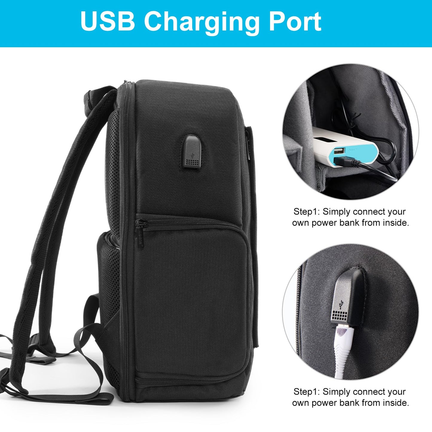 CADeN Camera Backpack Bag for DSLR/SLR Mirrorless Camera Waterproof with 15.6 inch Laptop Compartment, USB Charging Port, Tripod Holder, Rain Cover, Camera Case Compatible for Sony Canon Nikon Black L