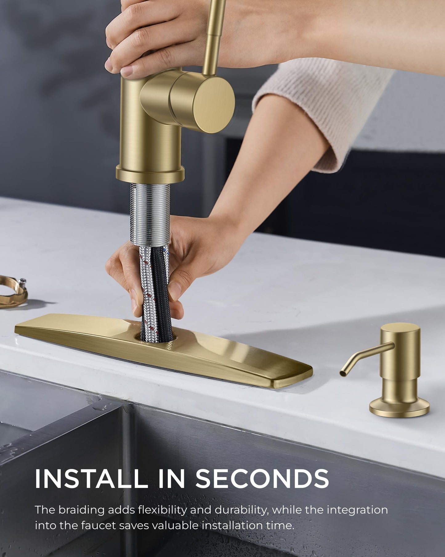 FORIOUS Grifo de Cocina con Dispensador de Jabón (Dorado)