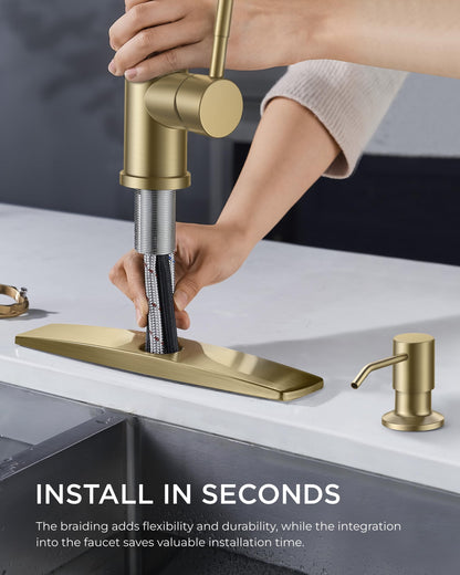 FORIOUS Grifo de Cocina con Dispensador de Jabón (Dorado)