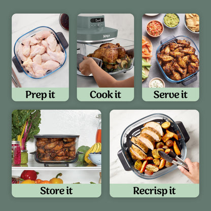 Ninja Crispi Pro 6-in-1 Glass Air Fryer | With Nontoxic, 6qt & 2.5qt Containers & Lids | Microwave, Freezer, Dishwasher Safe | 450°F Max Temp | 1800 Watt | Ash Grey | AS101DG