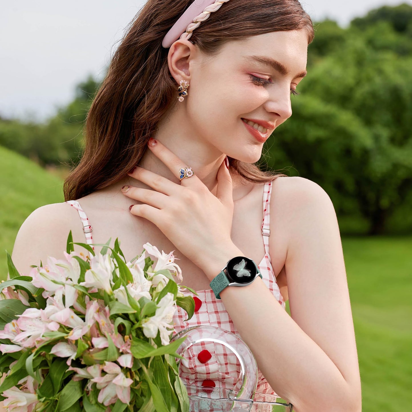 SNBLK Correas de Silicona con Grabado Floral para Samsung Galaxy Watch (Paquete de 6 / 20mm)