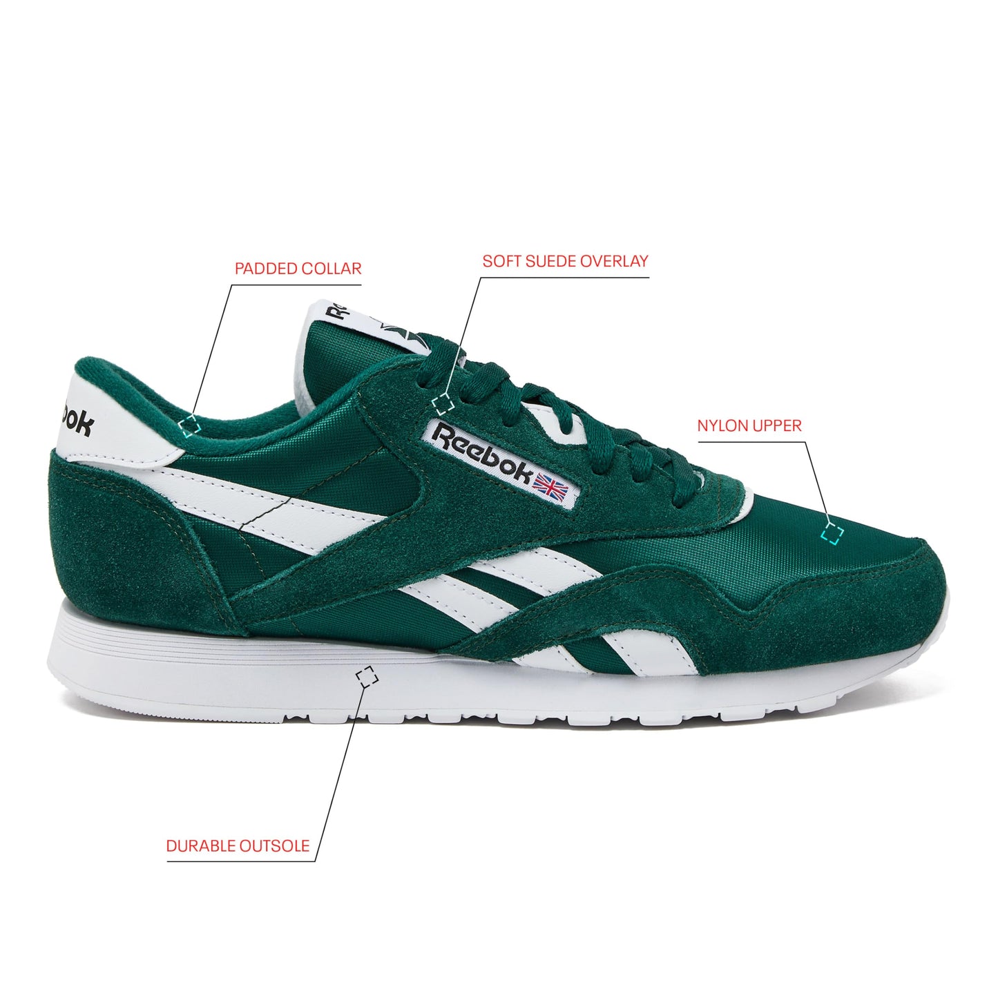 Reebok Classic Nylon Mens Sneakers Tennis Shoes, Collegiate Green/Collegiate Green/White