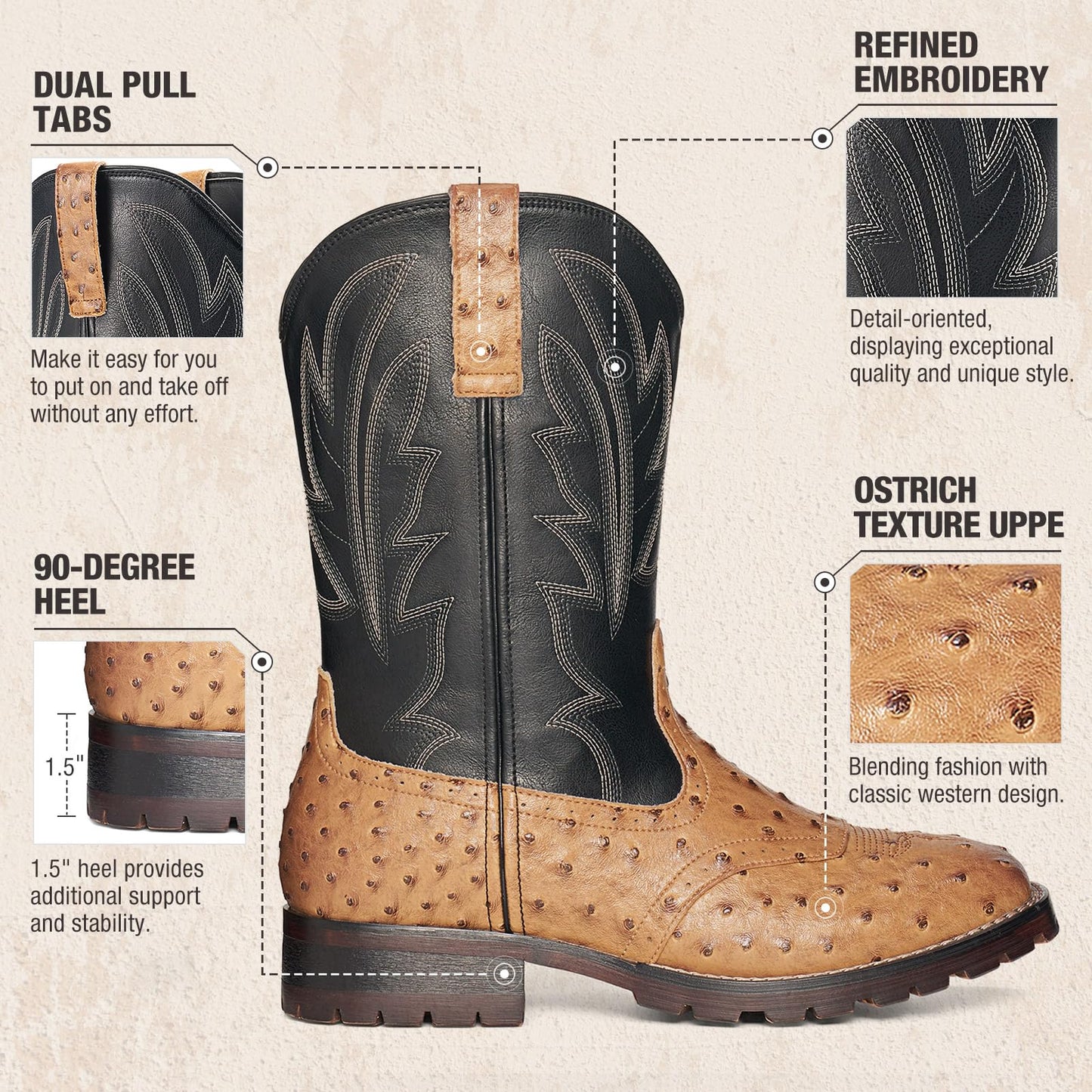 Rollda Botas Vaqueras para Hombre (Talla 10 / Marrón y Negro)
