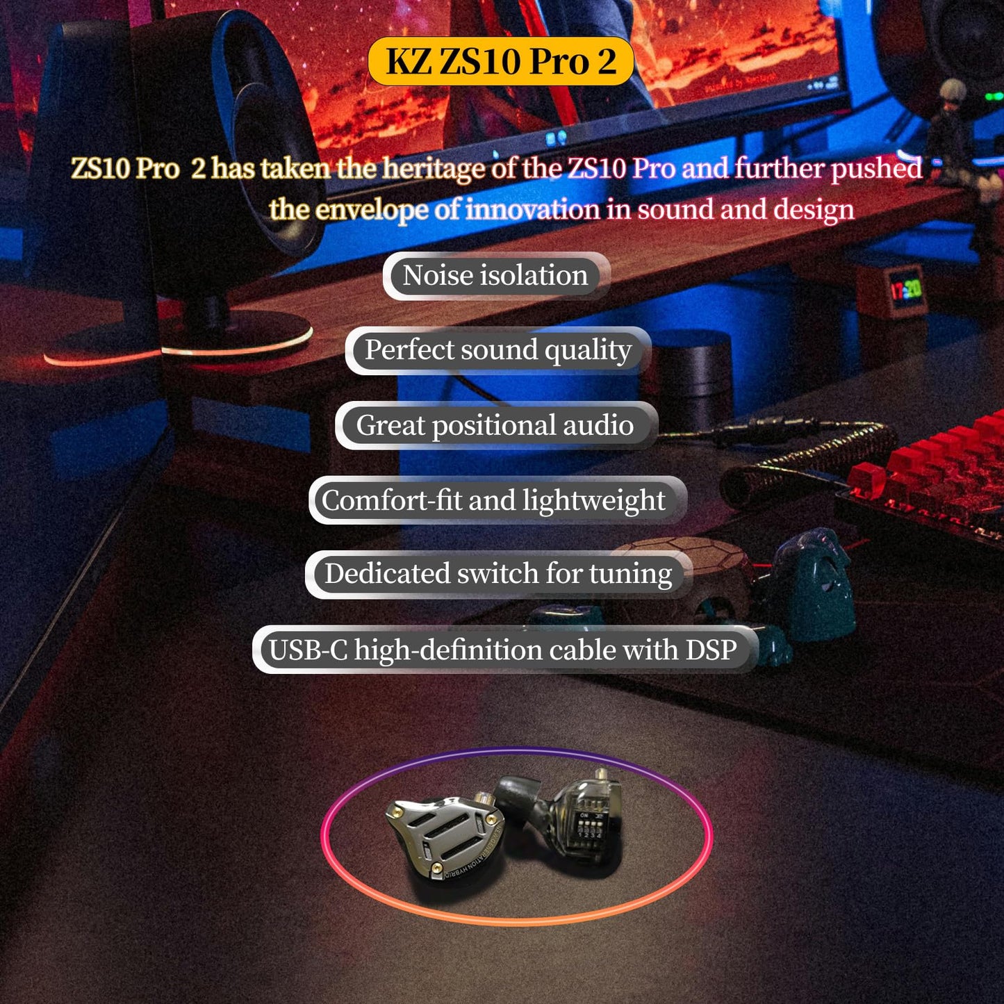 KZ Audífonos In Ear ZS10 Pro 2 USB C con Micrófono