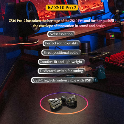 KZ Audífonos In Ear ZS10 Pro 2 USB C con Micrófono