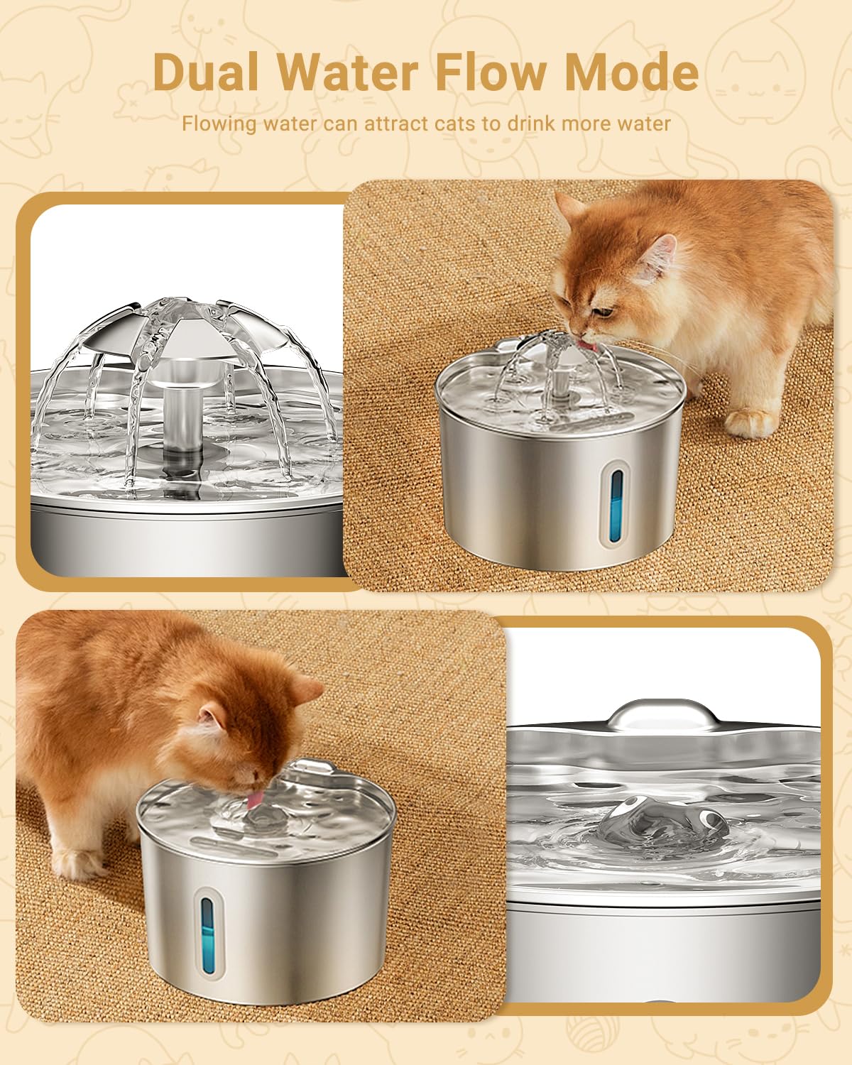 Fuente de Agua Automática de Acero Inoxidable (2.2L / 74oz)