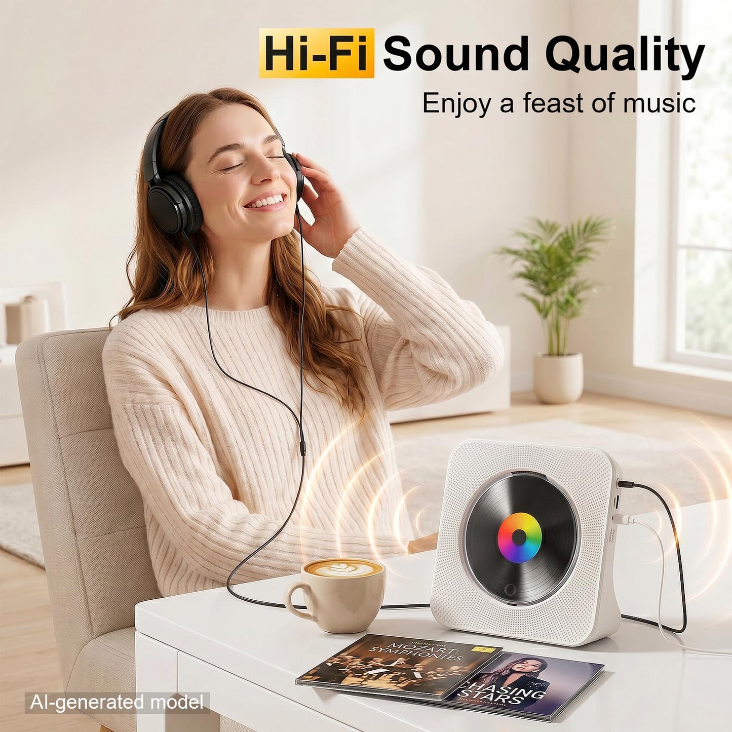 Gueray Reproductor de CD Bluetooth de Escritorio Portátil (Blanco)
