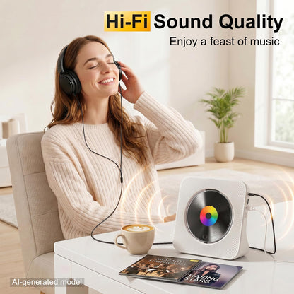 Gueray Reproductor de CD Bluetooth de Escritorio Portátil (Blanco)
