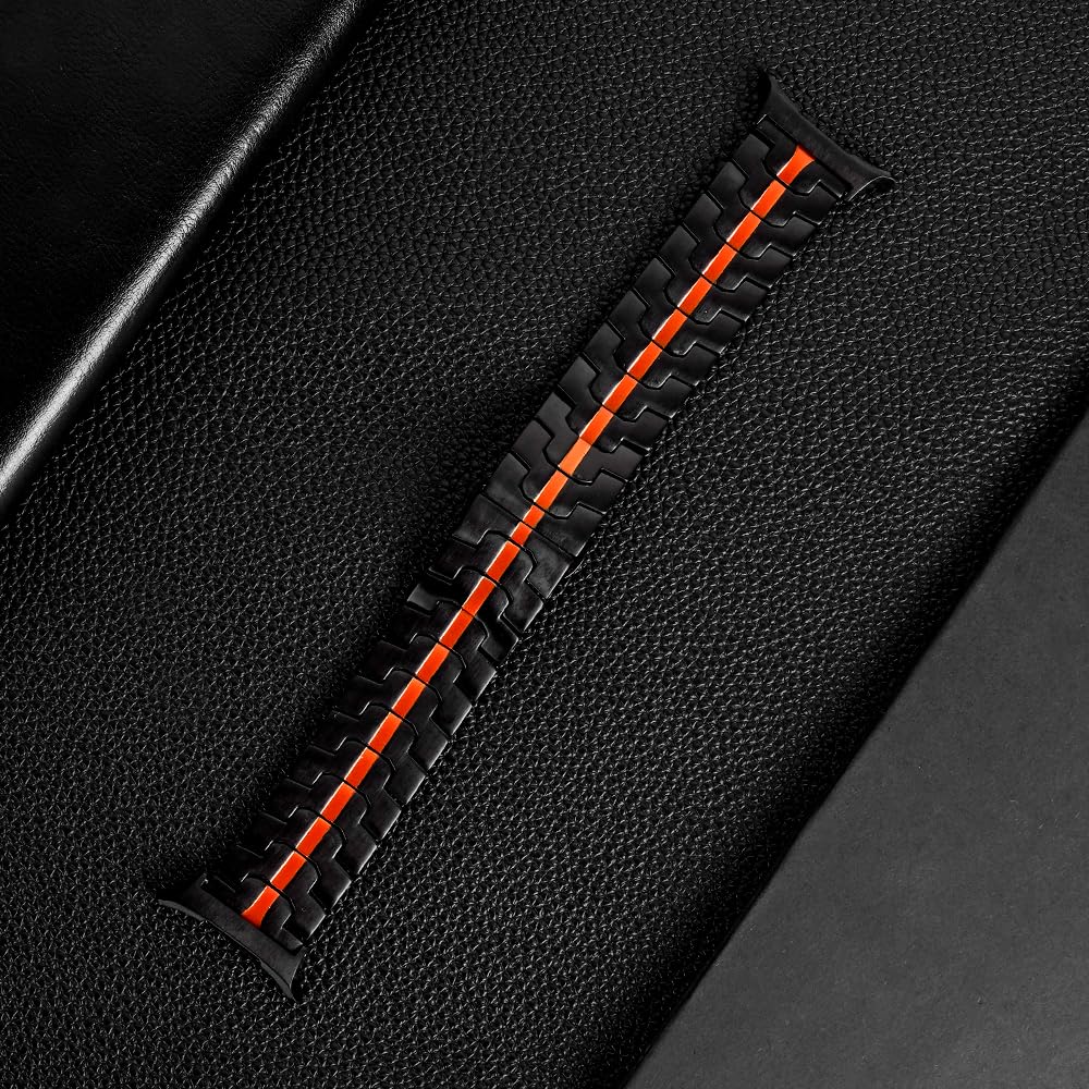 WONJOY Correa de Metal de Repuesto para Samsung Galaxy Watch Ultra 47mm (Negro y Naranja)