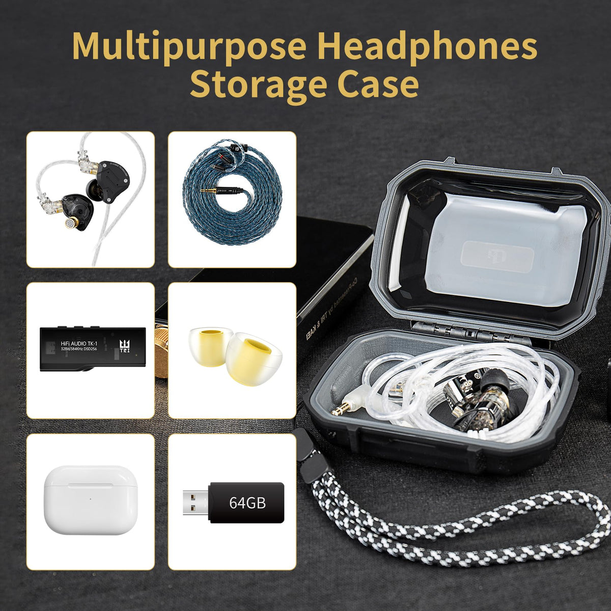 CCZ ZC01 Hard Shell IEM Case for KZ ZS10 Pro in Ear Monitor, Travel Portable Earbuds Case Waterproof Headphone Storage Box for Shure SE215, CCZ Melody, KBEAR KS1, KZ ZAR, ZS12 PRO 2, ZAS (Clear Black)