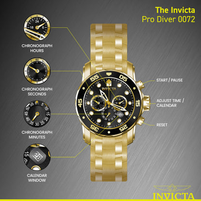 Invicta Men's 0072 Pro Diver Collection Chronograph 18k Gold-Plated Watch