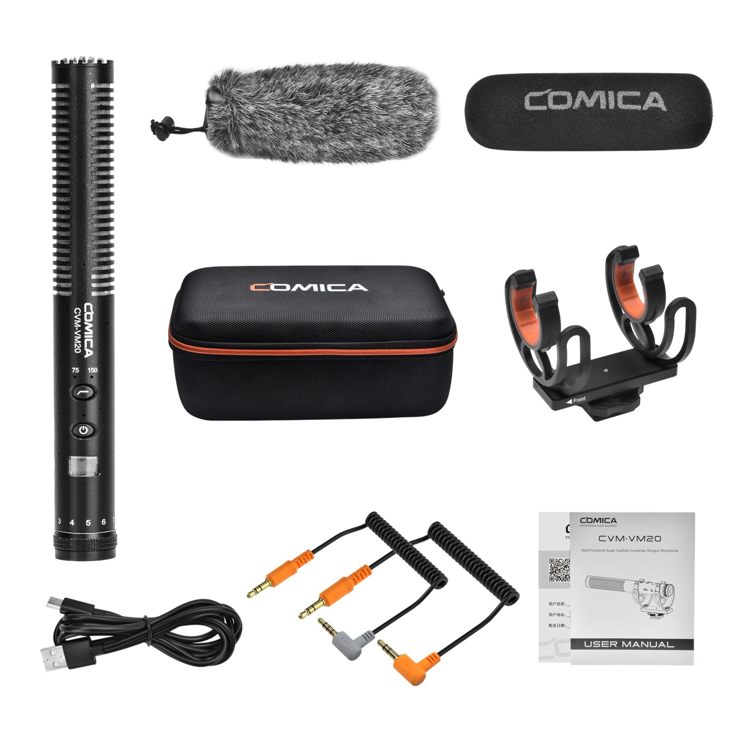 COMICA VM20 Shotgun Microphone, Super-Cardioid Camera Microphone with Rycote Shockmount, Windscreen, Wind Muff, OLED Power Display, Video Mic for Smartphones, DSLR Cameras, Camcorders, Laptops