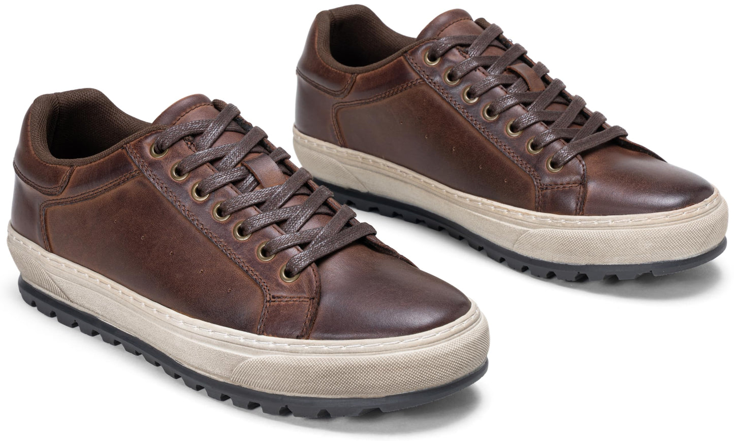 Jousen Men's Shoes Leather Casual Dress Sneakers with Vintage-Distressed-Sole (AMY5124A Darkbrown 09.5)