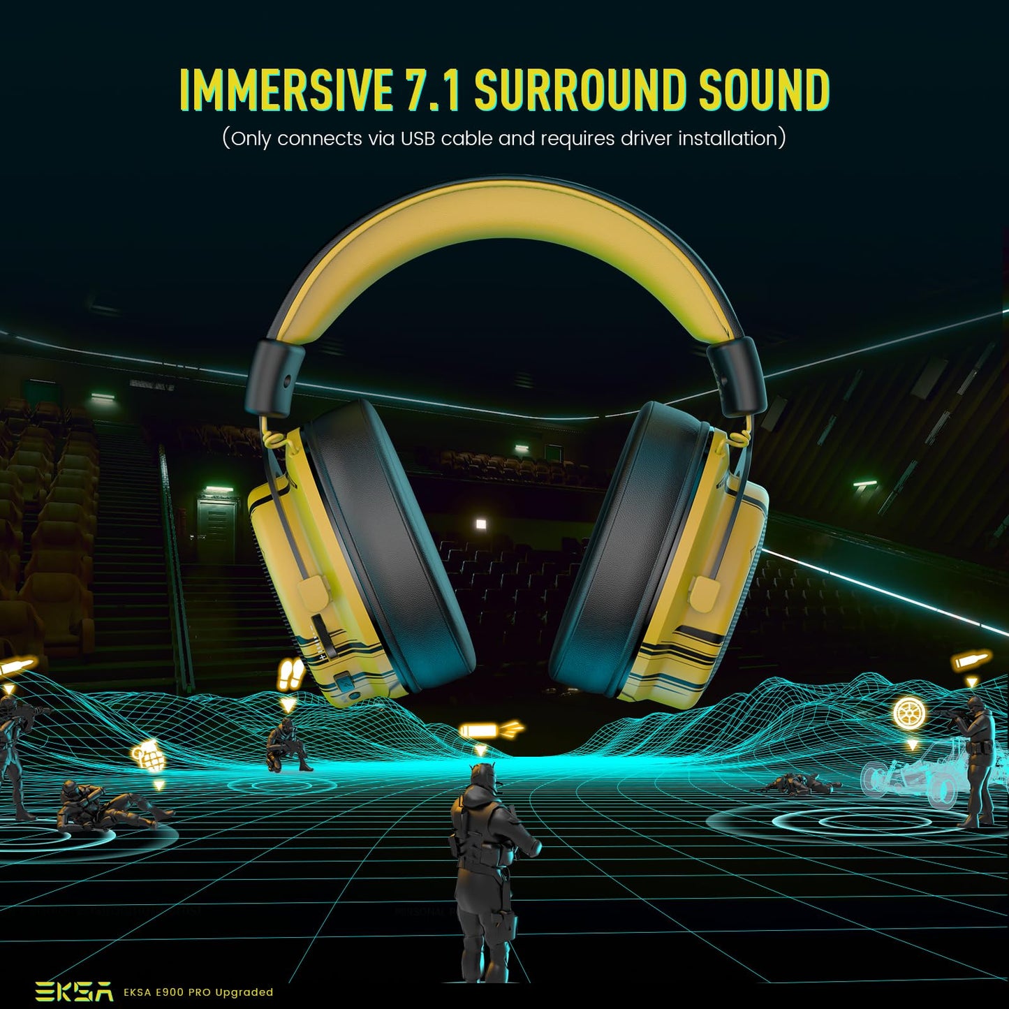 EKSA USB Gaming Headset for PC - Computer Headset with Detachable Noise Cancelling Mic, 7.1 Surround Sound, 50MM Driver - Headphones with Microphone for PS4/PS5, Xbox One, Laptop, Gamer