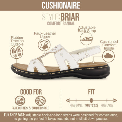 CUSHIONAIRE Briar Comfortable Womens Sandals, Flat Adjustable Slingback Sandals for Women, White