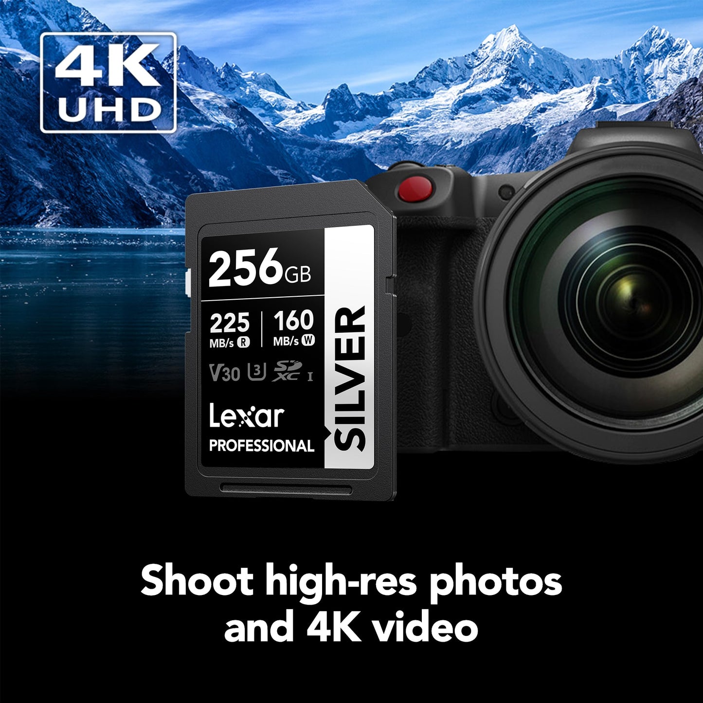 Lexar 256GB Professional Silver SD Card, UHS-I, C10, U3, V30, 4K, Up to 225/160 MB/s SDXC Memory Card, for Photographer, Videographer, Enthusiast (LSDSILV256G-BNNNU)