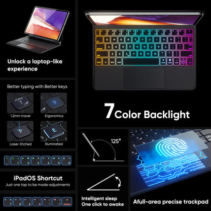 doqo Funda con Teclado Inalámbrico Retroiluminado para iPad (Negro)