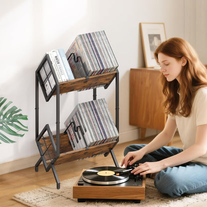 RUILALIFE Soporte de Almacenamiento de Discos de Vinilo de 2 Niveles