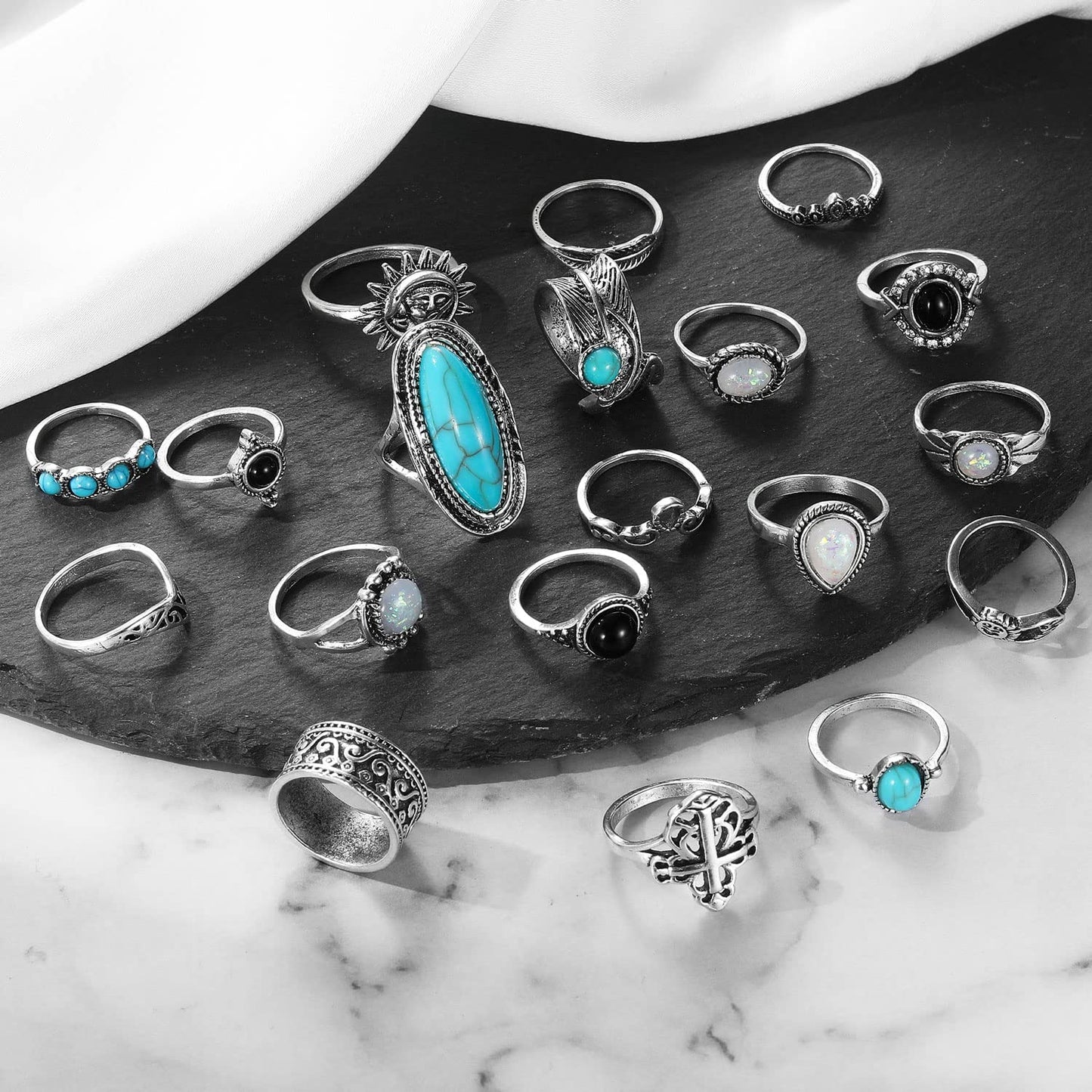 17IF Juego de Anillos Vintage para Mujer (19 Piezas)