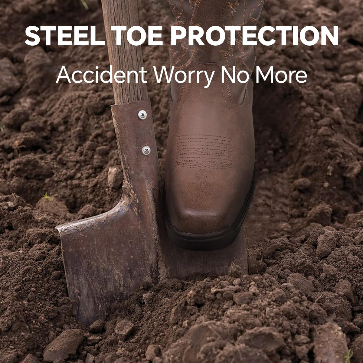 ANGRYRAM Cowboy Work Boots for Men Waterproof Square Toe Leather Western Boots Puncture Resistant Indestructable Steel Toe Safety Boots for Men