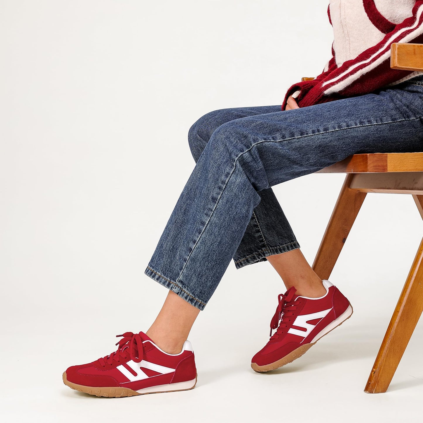 Foiola Womens Sneakers Comfortable Lace up Tennis Shoes Casual Business Walking Shoes Slip on Women's Fashion Sneakers Red